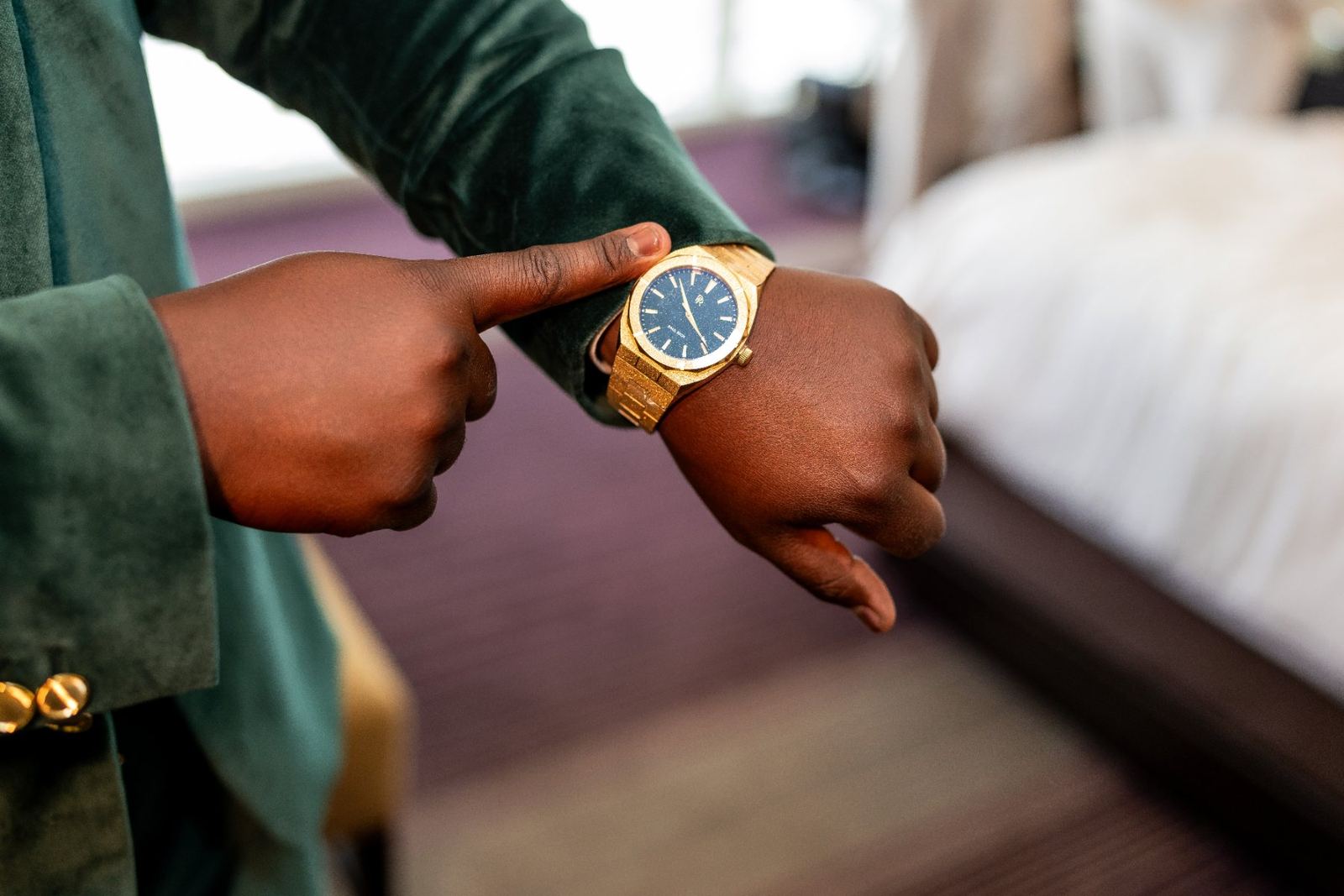 Las Vegas wedding photography — gold watch and cufflinks detail