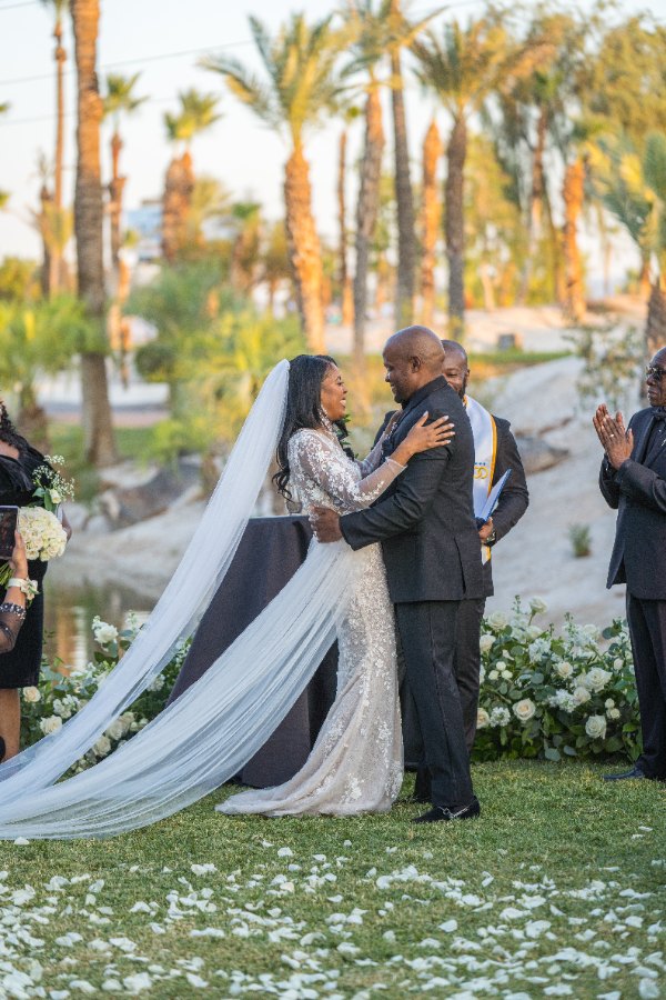 Las Vegas wedding photography — an emotional embrace at the altar