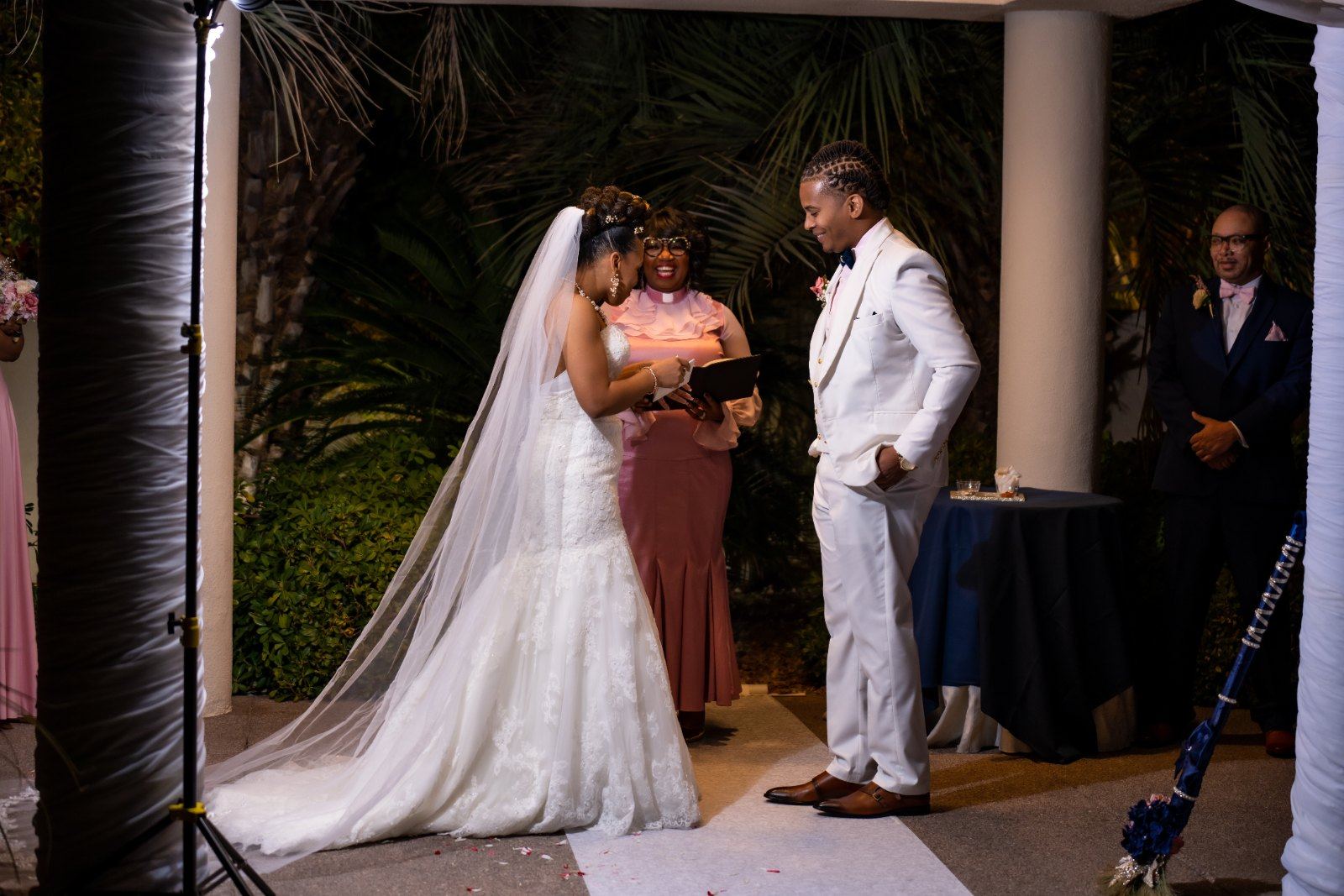 Las Vegas wedding photography — the bride and groom together at the garden altar