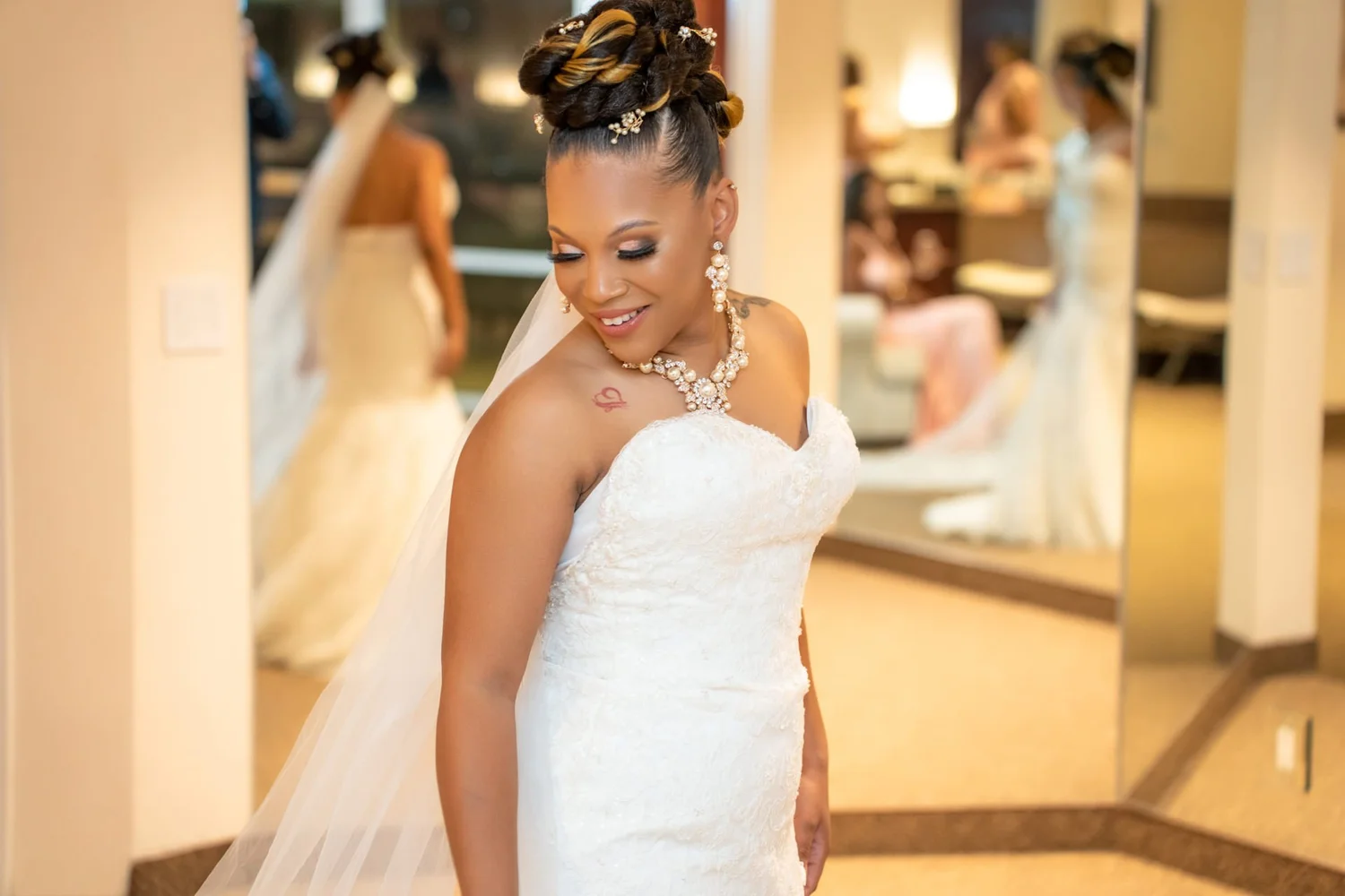 Las Vegas wedding photography — bride with a braided updo getting ready
