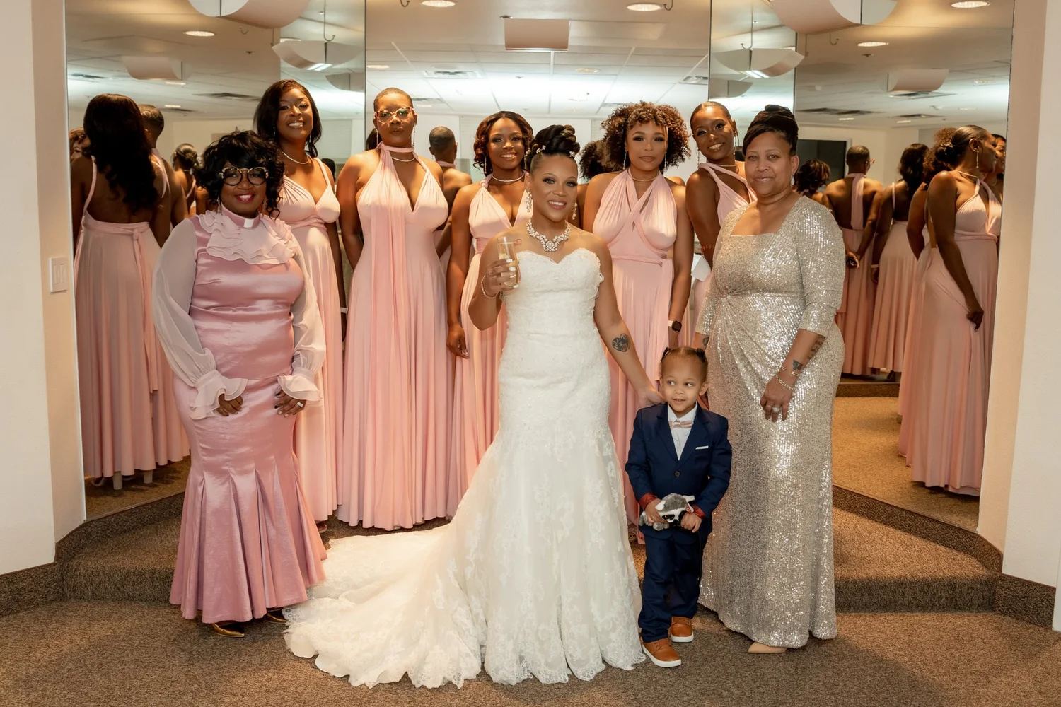 Las Vegas wedding photography — champagne with the bridal party in pink