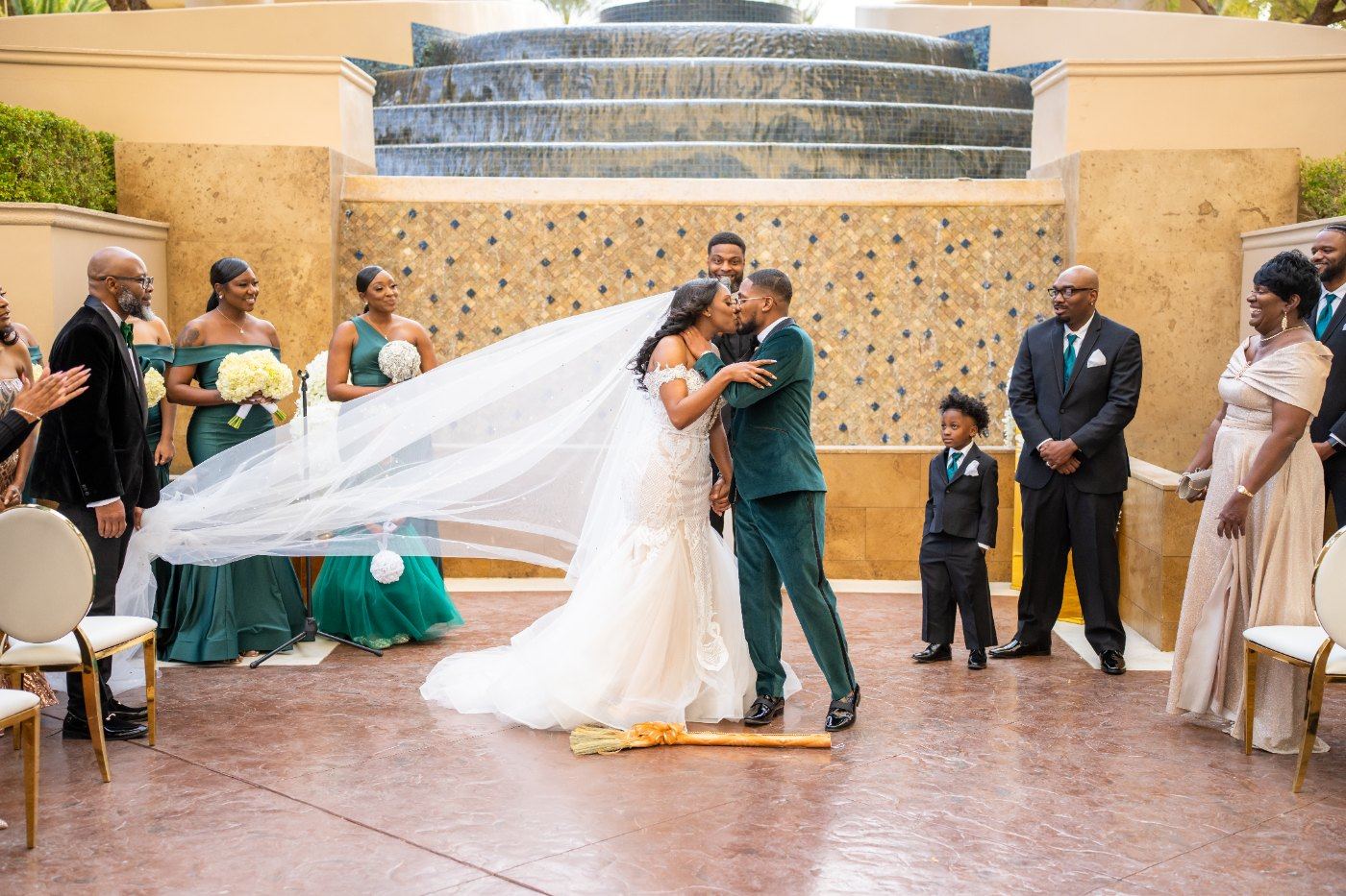 Las Vegas wedding photography — a kiss under the veil at the end of the ceremony