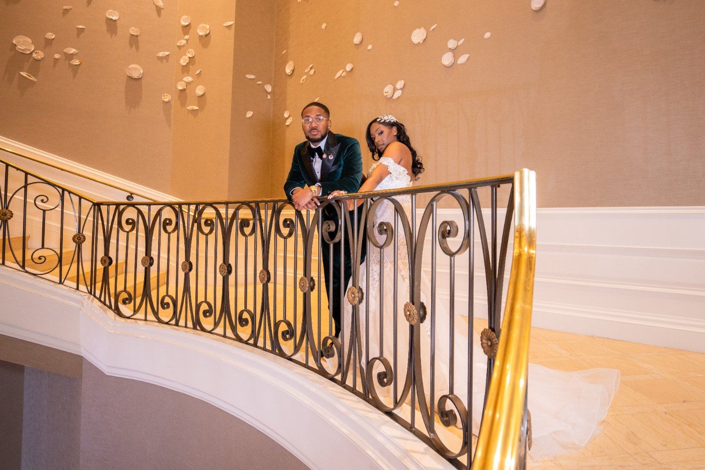 Las Vegas wedding photography — the couple on the curved staircase
