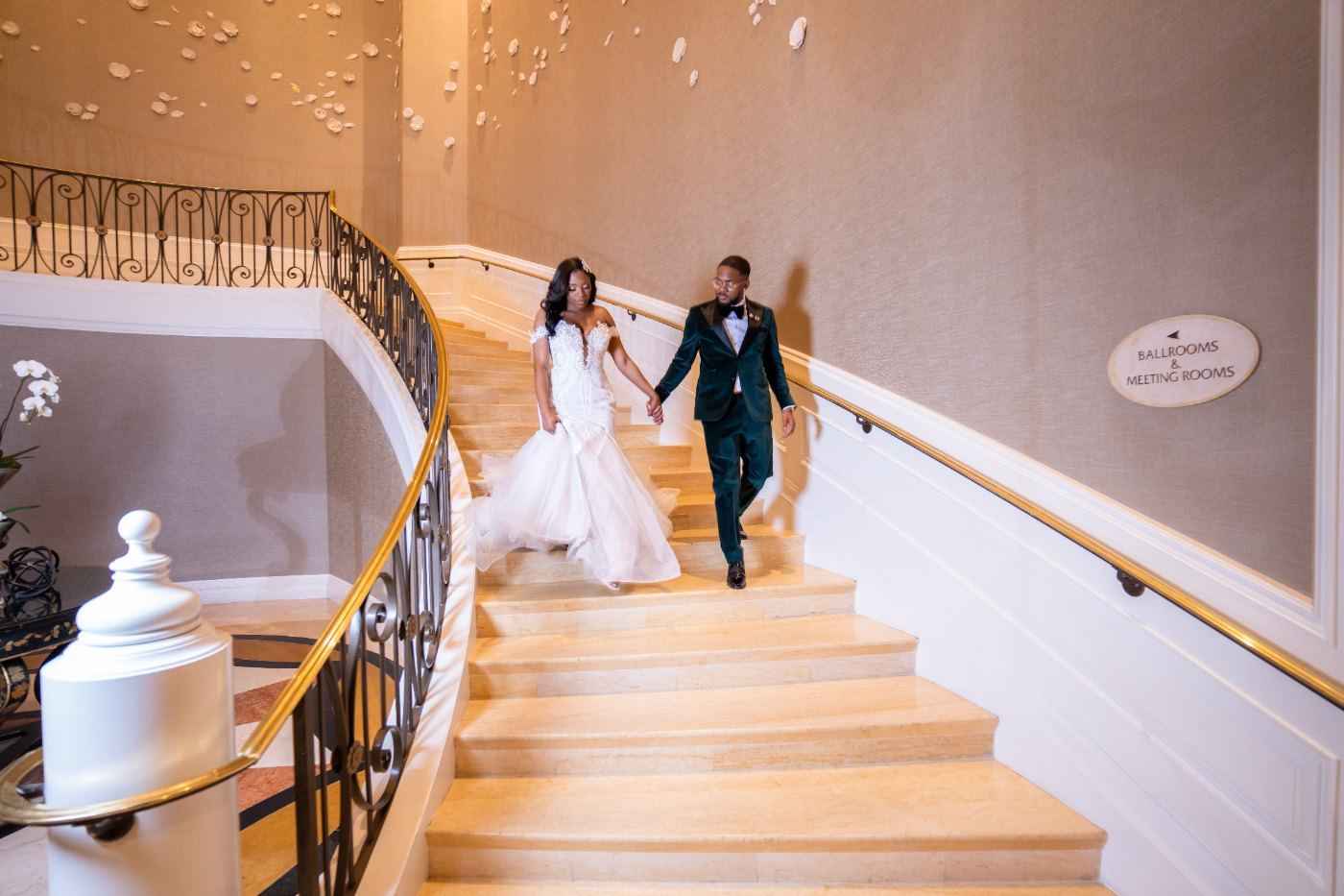 Las Vegas wedding photography — walking down the staircase together