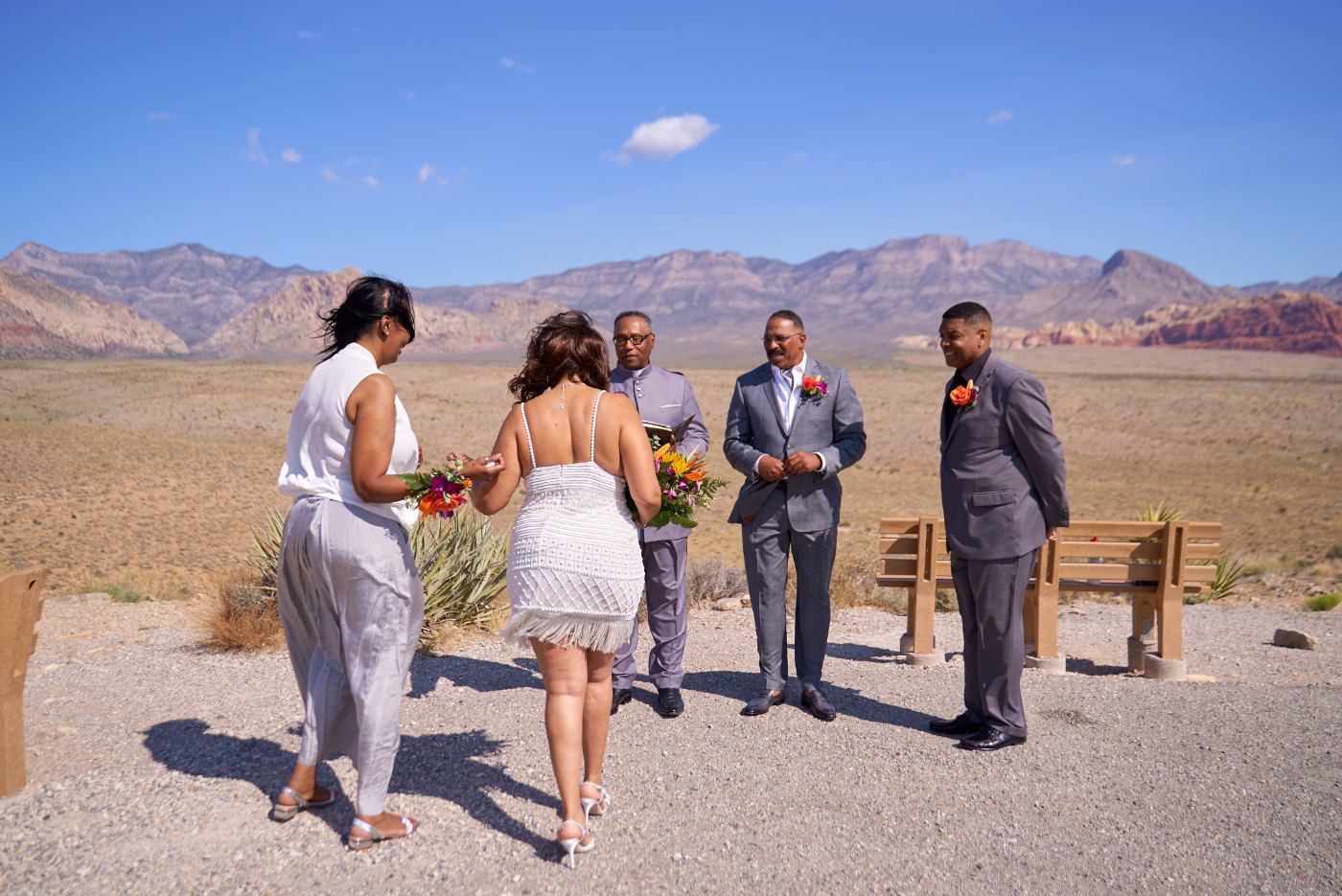 Las Vegas wedding photography — arriving at the ceremony spot in the open desert