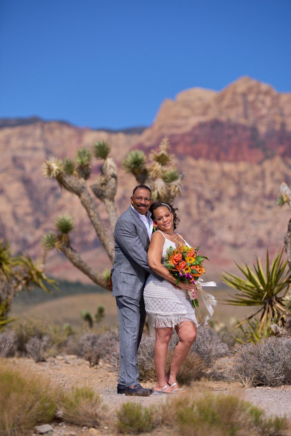 Las Vegas wedding photography — the couple together among the Joshua trees