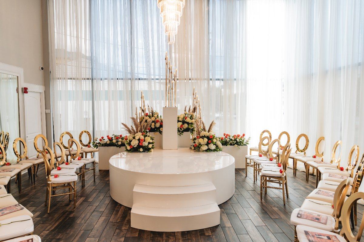 Las Vegas wedding photography — the draped ceremony room before the guests arrive