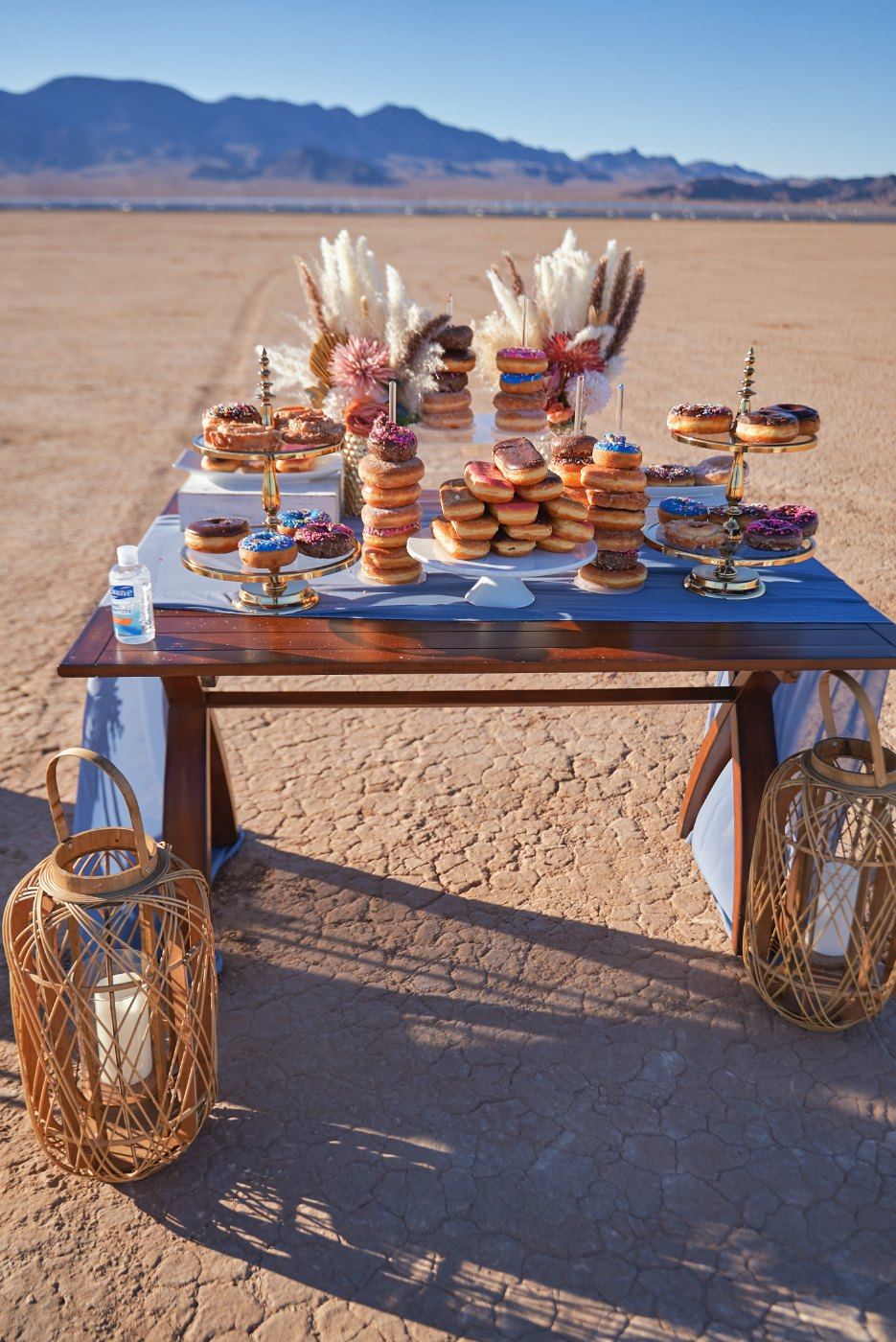 Las Vegas wedding photography — the dessert table set up on the open dry lake bed