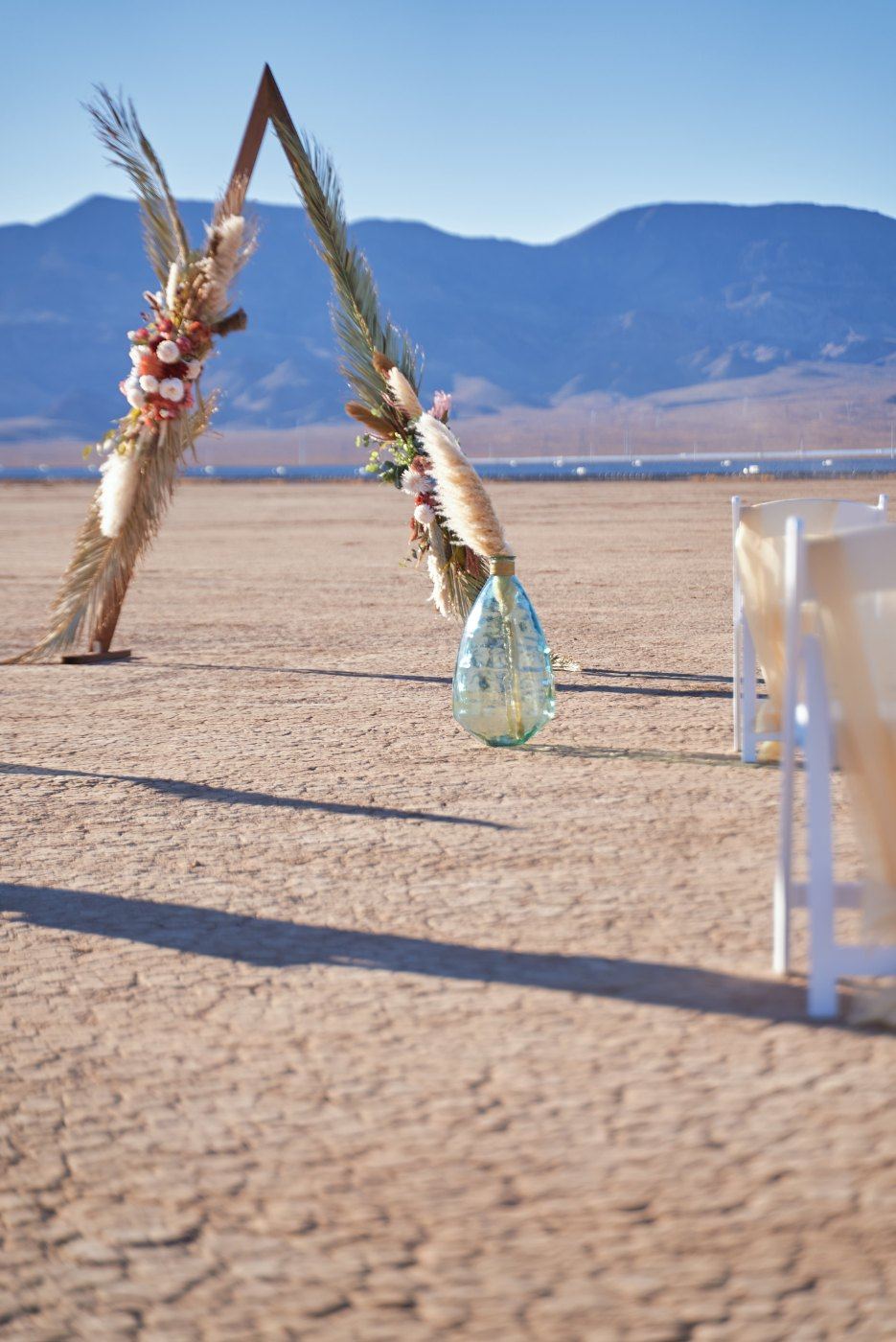 Las Vegas wedding photography — the pampas grass arch standing alone in the desert