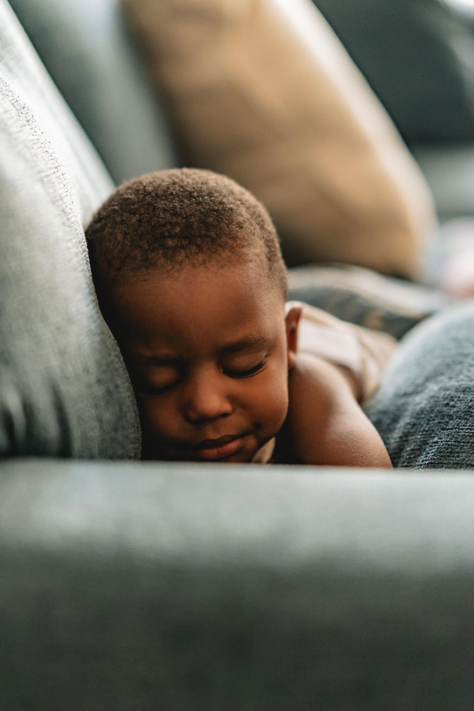 Las Vegas wedding photography — their son asleep on the couch before the ceremony