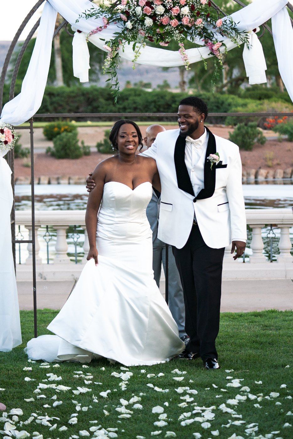 Las Vegas wedding photography — the recessional back through the petals