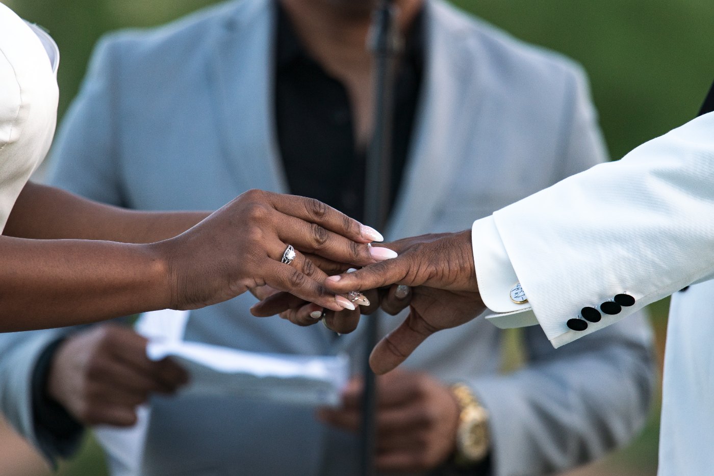Las Vegas wedding photography — a close view of the ring going on during the ceremony