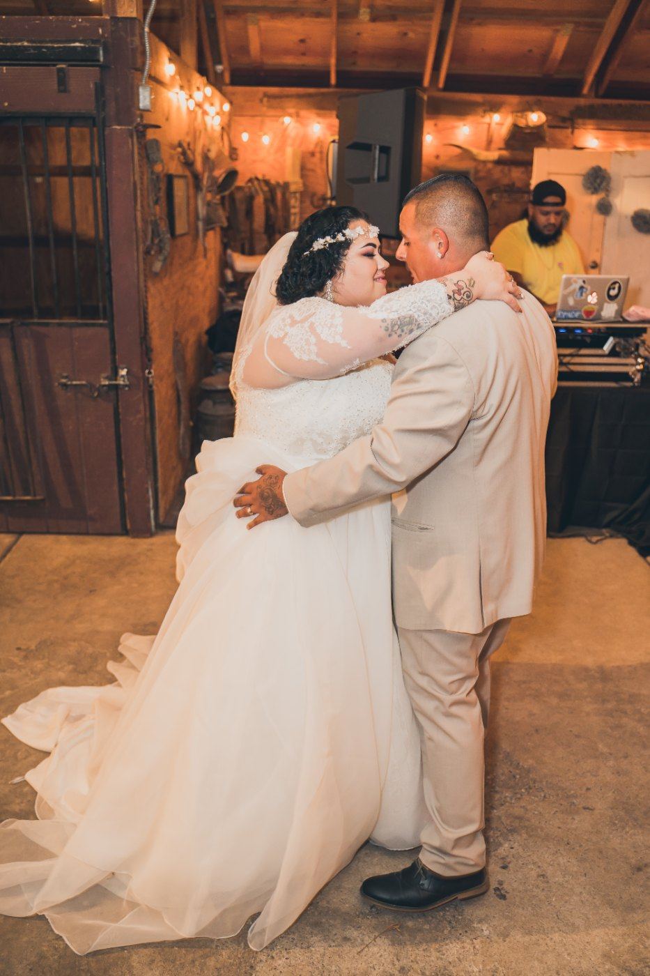 Las Vegas wedding photography — the first dance under the barn’s string lights