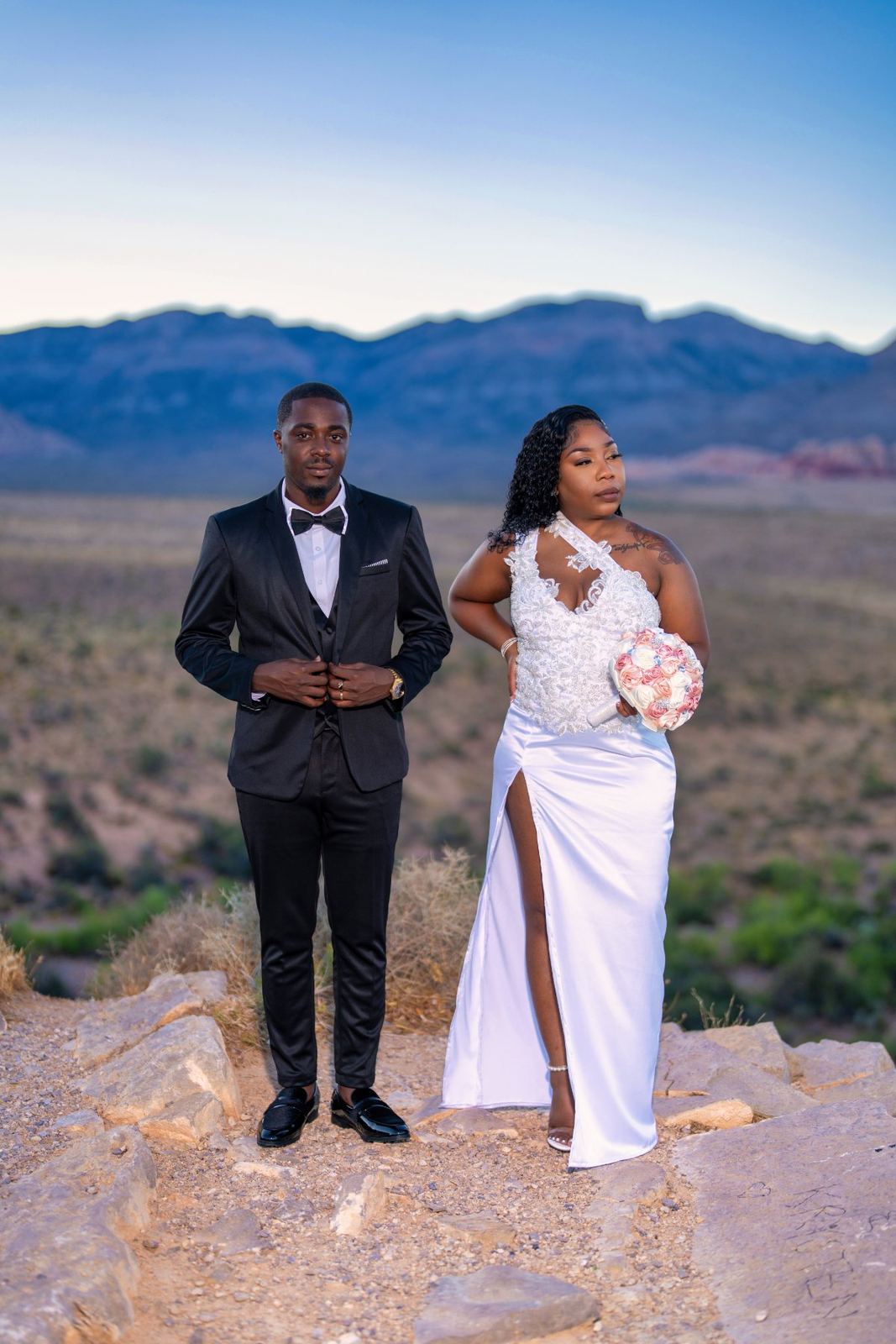 Las Vegas wedding photography — a kiss in the last of the desert light