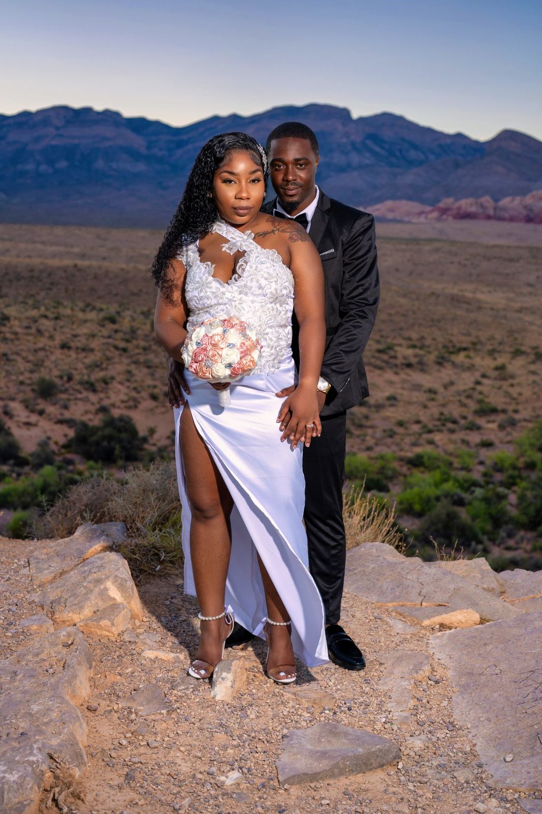 Las Vegas wedding photography — the bride looking back across the valley