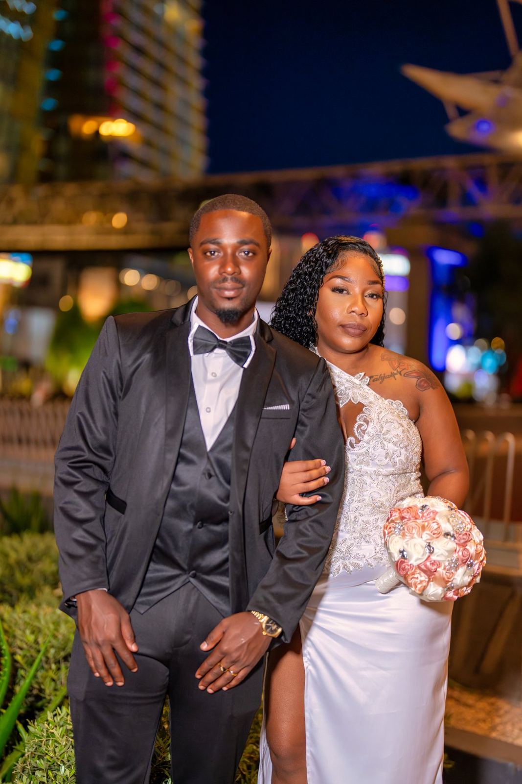 Las Vegas wedding photography — a portrait by the gold panel wall