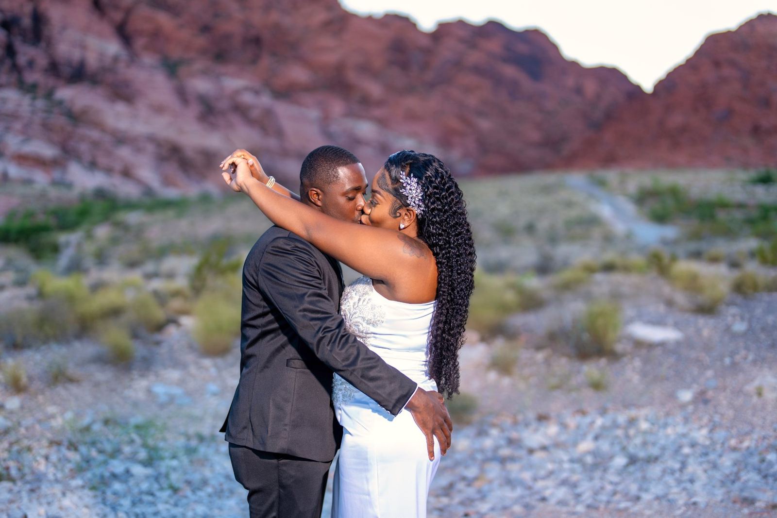 Las Vegas wedding photography — the couple standing on the canyon overlook