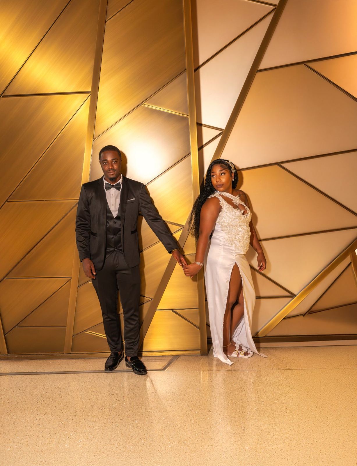 Las Vegas wedding photography — the couple with the bouquet after dark