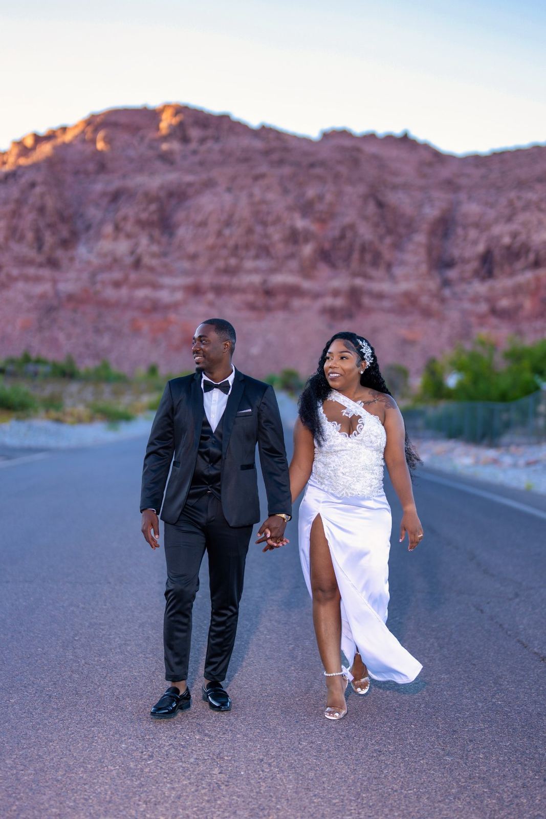 Las Vegas wedding photography — walking the desert road together