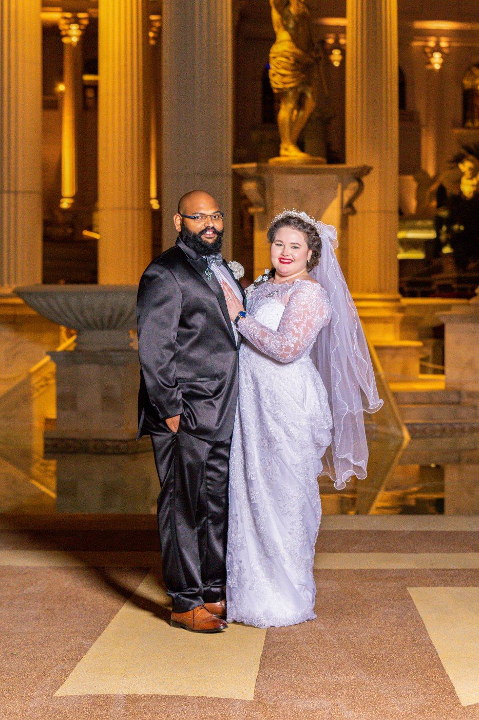 Las Vegas wedding photography — the couple in the Caesars Palace atrium at night