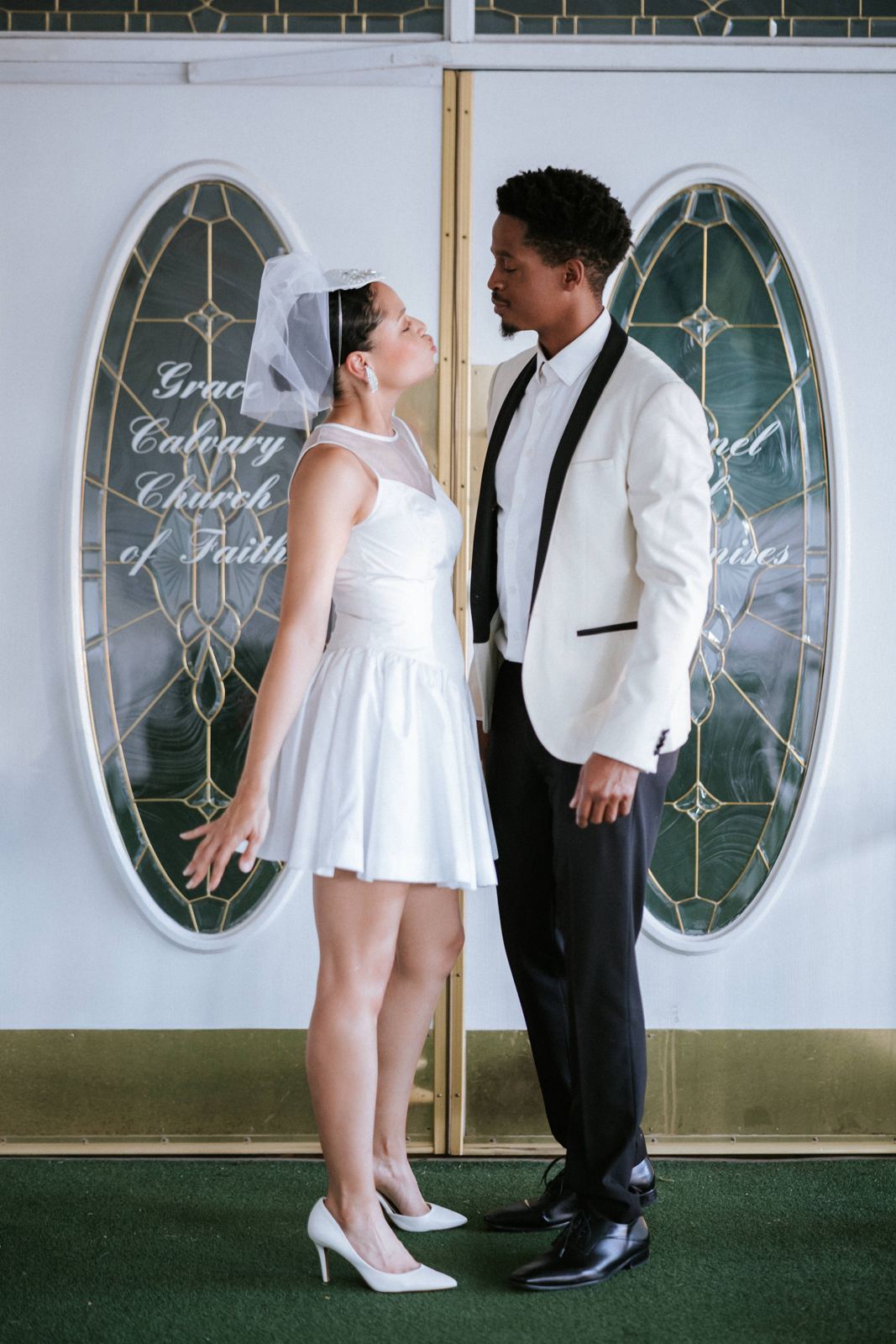 Las Vegas wedding photography — face to face at the chapel entrance