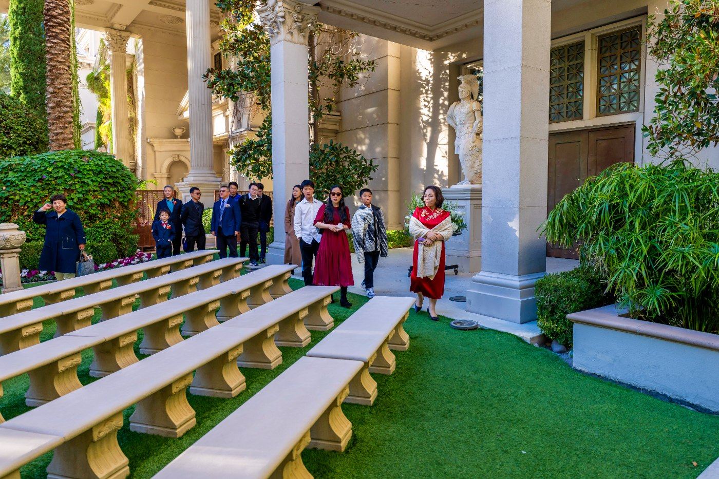 Las Vegas wedding photography — the empty aisle and benches before guests arrive